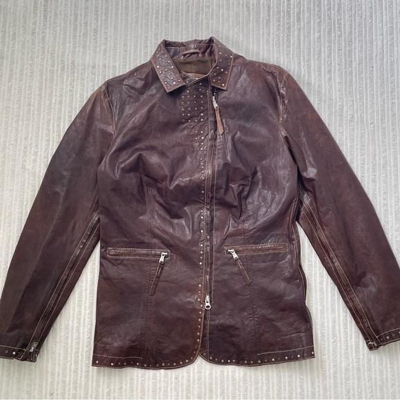 Vintage Scully Brown Leather Motorcycle Jacket with Studded Accents - Picture 2 of 12